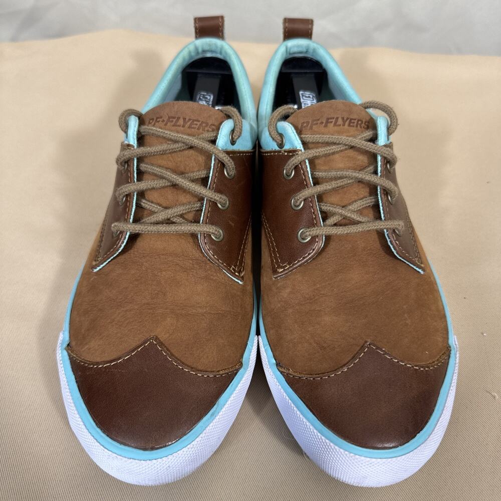 PF Flyers Womens 10 Brown Aqua Leather Low Top Sneakers Retro Preppy Casual